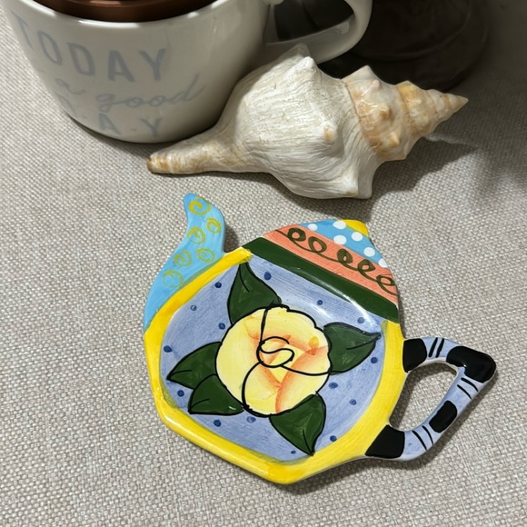 Milson & Louis Hand Painted Floral Tea Pot Shaped Tea Bag/Spoon Rest-EUC - Picture 2 of 7